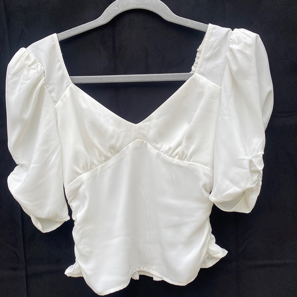 OPEN EDIT Ruched Puff Sleeve Women’s Top